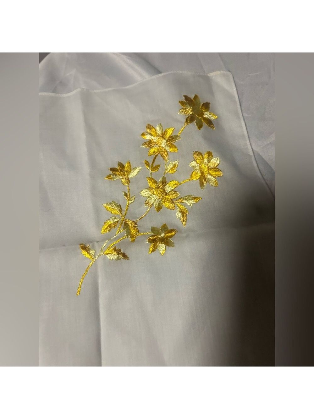 Vintage Hankie Embroidered Handkerchief Yellow Flowers Pocket Scarf